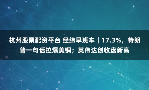 杭州股票配资平台 经纬早班车｜17.3%，特朗普一句话拉爆美铜；英伟达创收盘新高